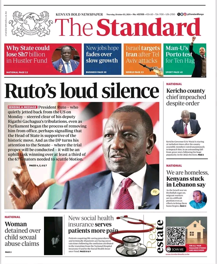 Newspaper: Ruto’s Loud Silence