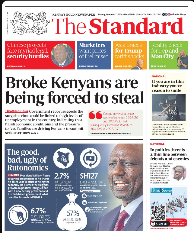 Monday’s Newspaper Headline: Broke Kenyans Are Being Forced To Steal