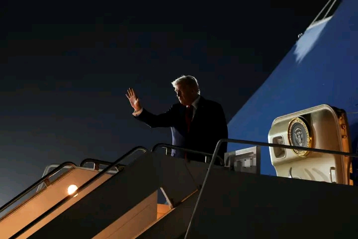 See How US President Trump Boarded Airforce One Enroute Back To US
